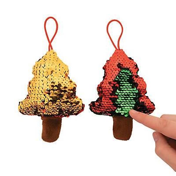Flipping Sequin Plush Christmas Tree Ornaments - 12pack