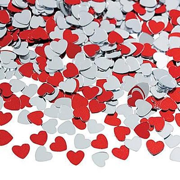 Metallic Foil Red & Silver Heart Confetti