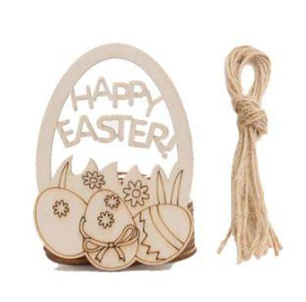 Wooden Happy Easter Decorations - 10 pack