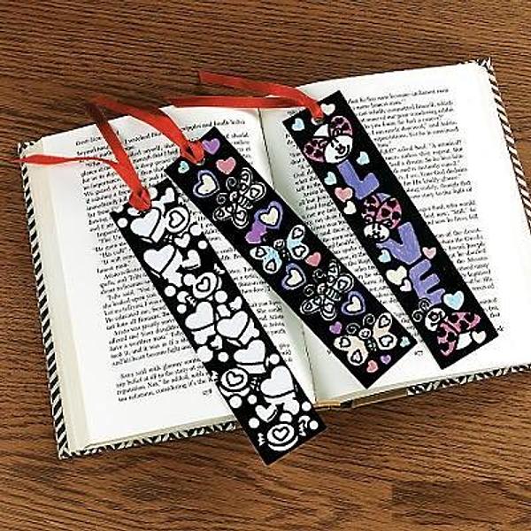 Colour Your Own Fuzzy Heart Bookmarks -12 Pack